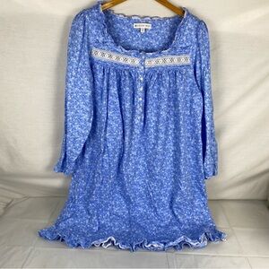 Eileen West Blue and White Pajama Dress size medium women’s EUC 100% cotton